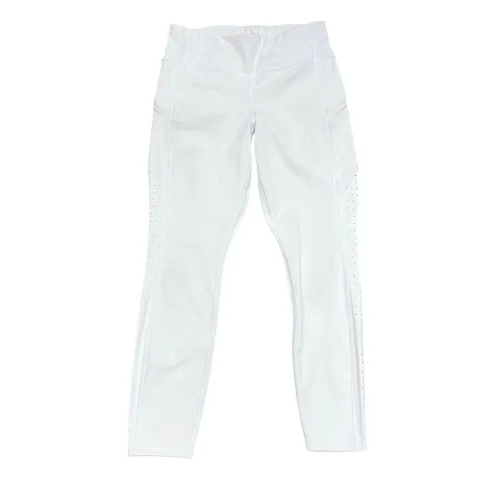 Athleta Contender Laser Cut 7/8 Tight White Legging Side Pockets Medium